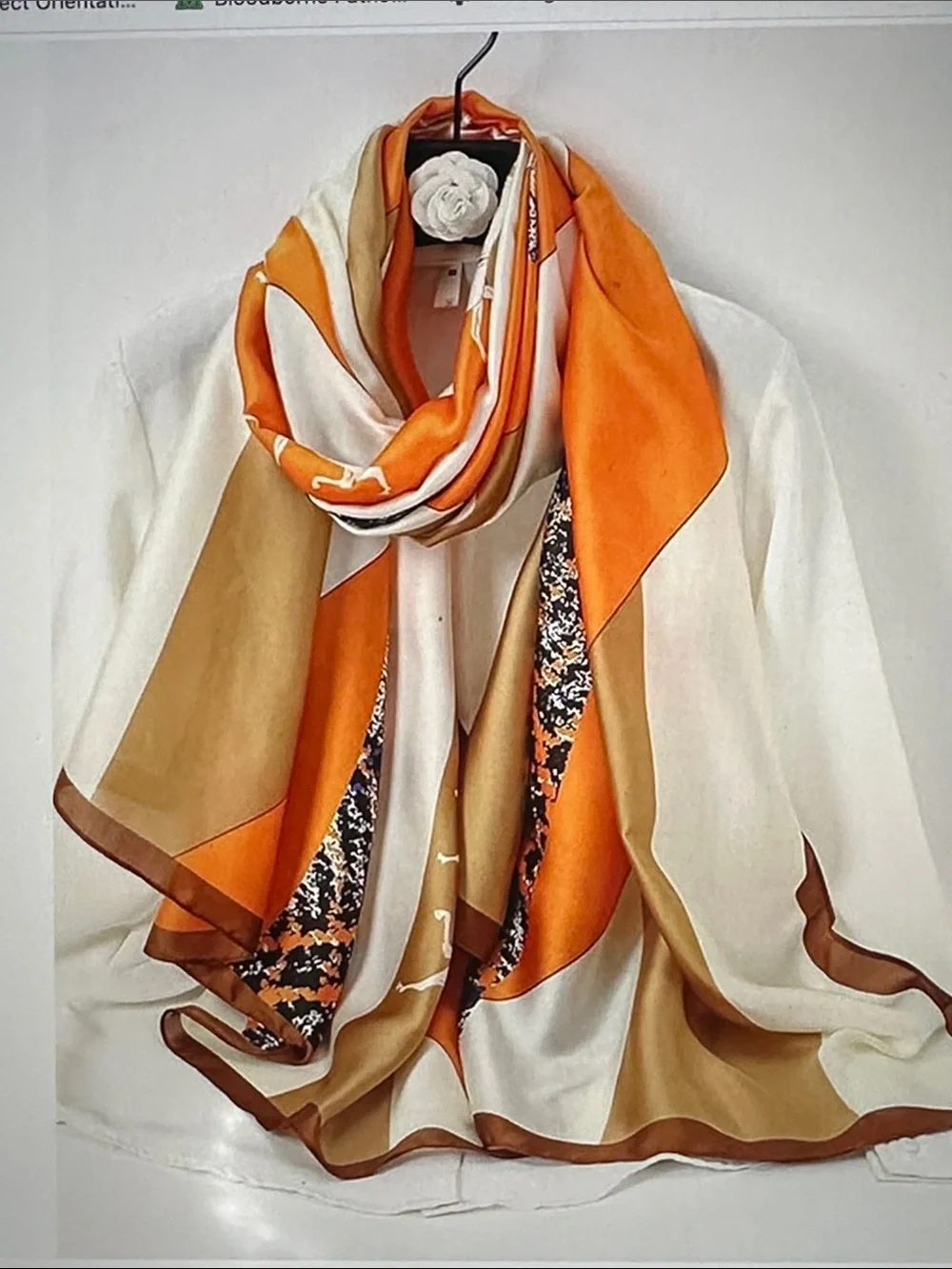 Silk-Feel Orange & Cream Women's Scarf Wrap
